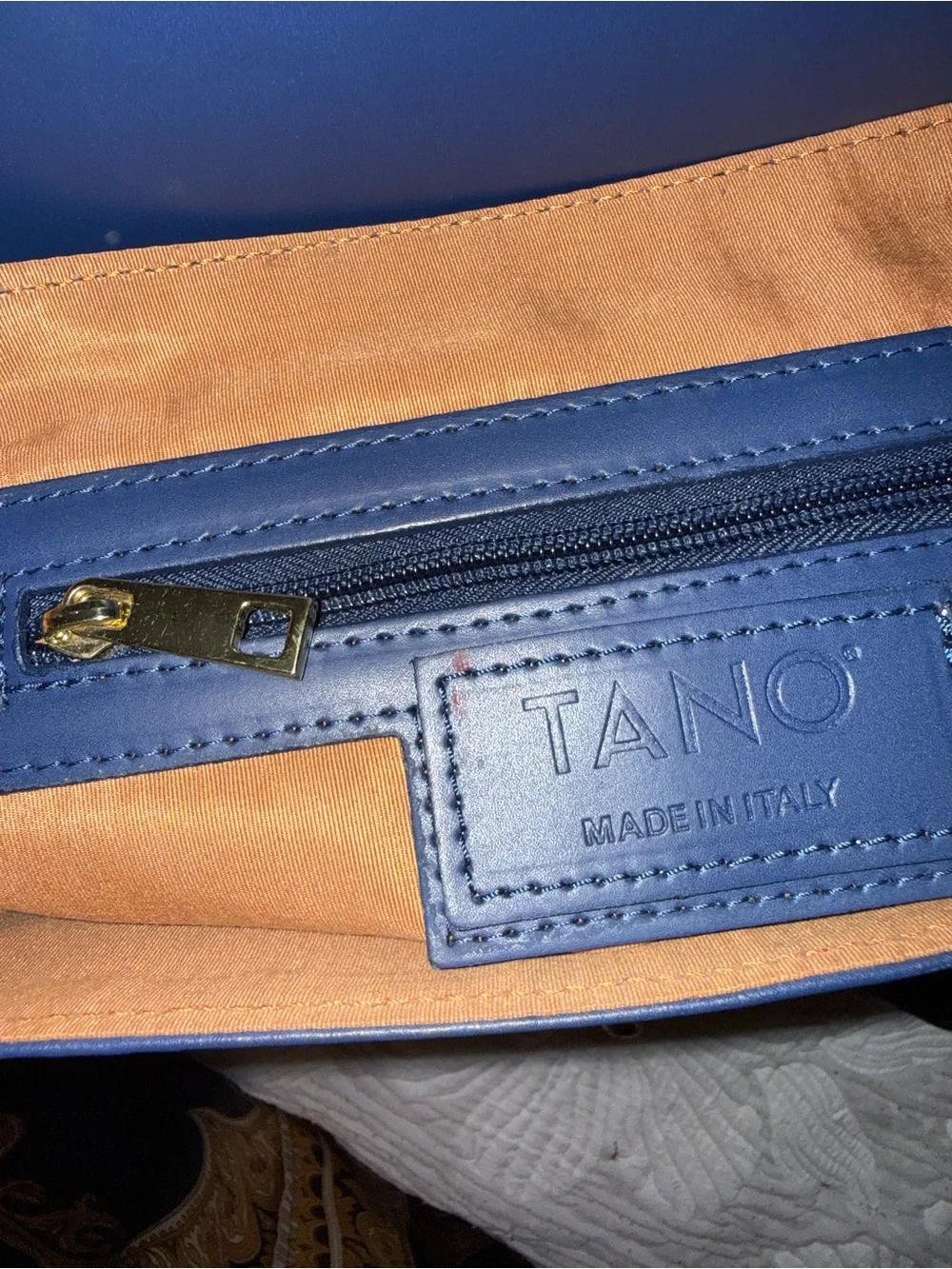 Tano Navy Blue Structured Satchel with Gold Accent